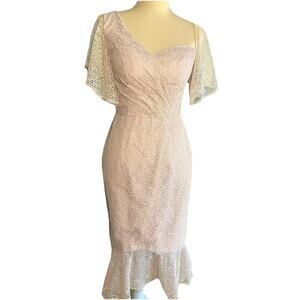 JJ’s House Dusty Rose One-Shoulder Lace Flutter Sleeve Midi Dress Mermaid Size S